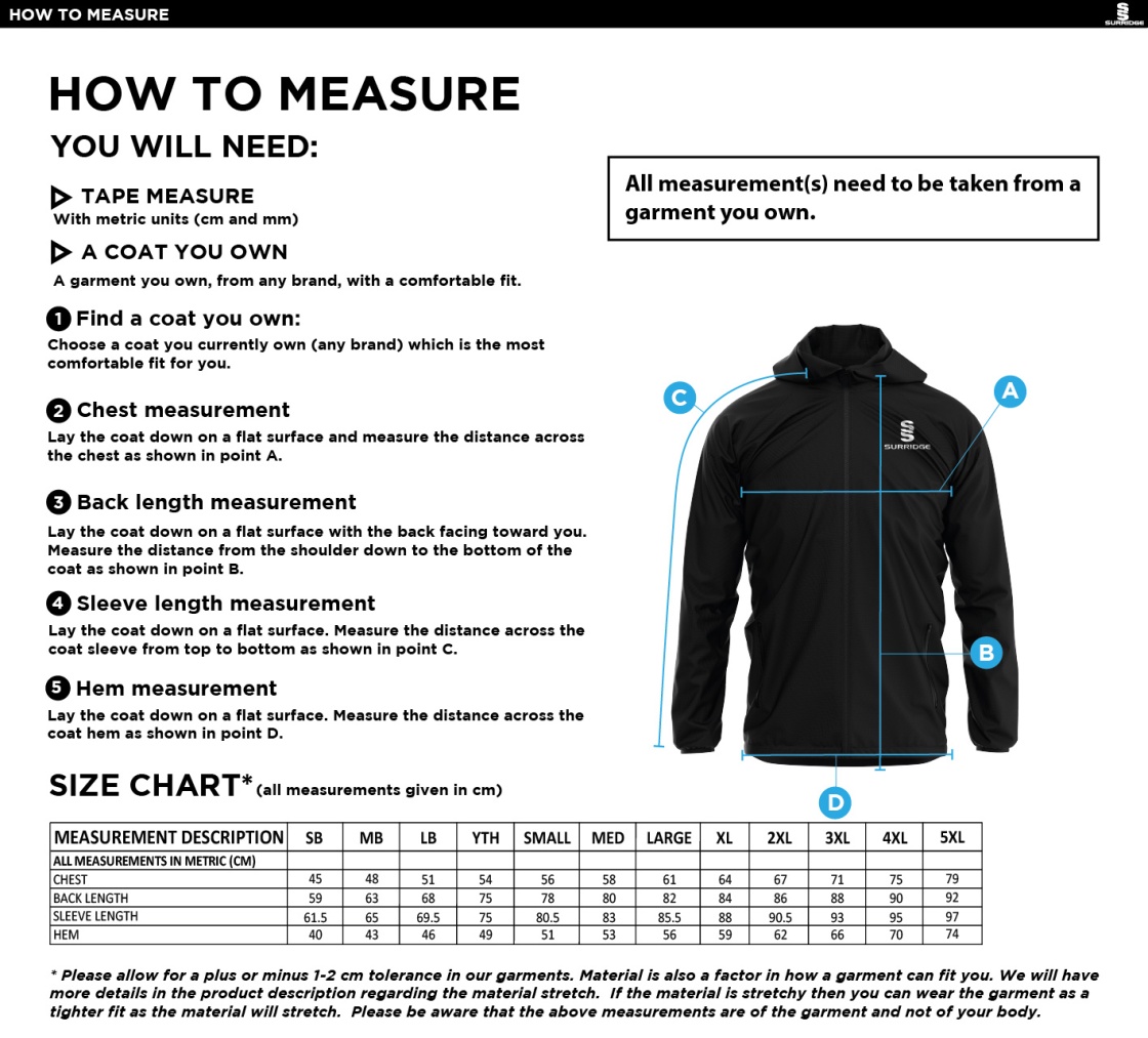 Yorxeter FC Training Jacket - Size Guide