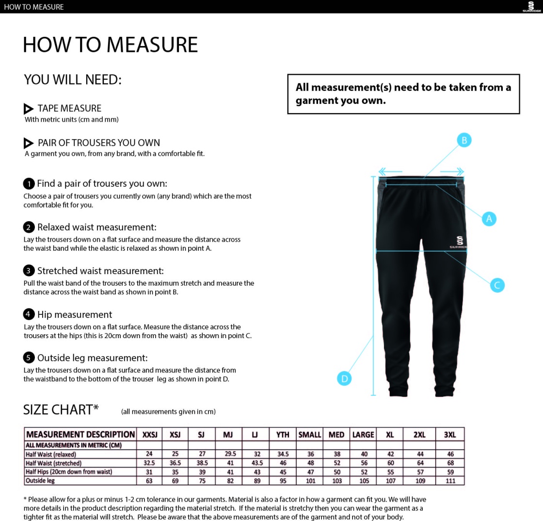 Yorxeter FC Tek Slim Pant Black - Size Guide